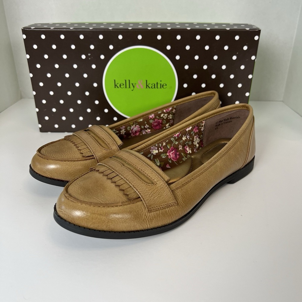 Kelly and Katie tan slip-on penny‎ loafer dress causal shoe flat women's 6.5